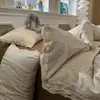 Conjunto de quatro peças de renda floral azul estilo francês vintage, capa de edredom de gaze macia plissada, conjunto de cama de três peças para meninas