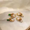 Pendientes Minimalistas de Acero Inoxidable Europeos y Americanos Wanxing con Colgante de Circonita Cuadrada Verde, Joyería de Lujo Ligero Transfronteriza de Nicho al por Mayor