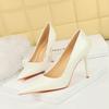 9283-5 Estilo Europeo y Americano Moda Simple Tacones Altos Delgados Cuero Charol Boca Baja Punta Puntiaguda Zapatos Planos para Mujer Tacones Altos Planos para Mujer