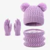 Conjunto de Tres Piezas de Sombrero, Bufanda y Guantes con Patrón de Piña Nuevo Europeo y Americano, Set de Otoño e Invierno con Forro de Felpa, Engrosado, Sombrero de Bebé con Doble Pom Pom