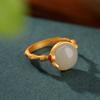 Anillo Yilu Silver S925 de plata esterlina chapado en oro con jade hetiano natural rojo del sur y hoja de bambú flameado, anillo abierto elegante retro