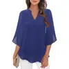 2025 Transfronterizo Amazon Casual Verano Nuevo Top de Mujer Europeo y Americano con Mangas de Pétalo Holgado Cuello en V Camisa de Gasa