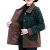Otoño e Invierno Más Terciopelo Engrosado Bolsillo Botón Patchwork Cuadros Algodón Chaqueta Abrigo Ropa para Mujeres de Mediana Edad y Mayores Abrigo Imitación Lana de Cordero