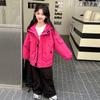 Chaqueta de Color Pitahaya con Bolsillo Grande para Niñas, Nueva para Primavera y Otoño 2026, Cortavientos con Capucha Infantil, Top Deportivo Casual