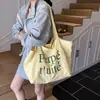 Bolsa de Tote Casual de Nylon Estilo Coreano Moda Ins Estampado de Letras Bolso de Mano Bolso de Hombro Rayado de Doble Cara Celebridad de Internet para Mujer