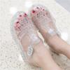 Novas sandálias infantis transparentes, sapatos de princesa de 3 a 9 anos, alunos do ensino fundamental, sapatos infantis de cor gelatinosa romana para transfronteiriço