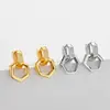 Brincos Hexagonais Duplos Personalizados Estilo Europeu para Mulheres, Modernos, Trazes de Parafuso Exagerados, Inseridos com Strass, Brincos Simples para Festa