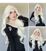 Peruca Branca Halloween Cosplay Peruca Completa Repartição no Meio Cabelo Sintético Longo Cacheado Peruca Feminina Pronta Entrega Transfronteiriça Dropshipping