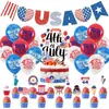 Set de Decoración para Fiesta Festiva Temática del Día de la Independencia de Estados Unidos con Banderines de Papel, Globos, Pegatinas de Tatuajes y Set de Abanicos