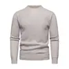 Suéter de Lã Masculino Outono e Inverno Tricô Gola Redonda Cor Sólida Versátil Quente Casual Pulôver Camisa Base para Homens