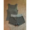Camiseta sin mangas a rayas estilo coreano, casual, simple, para mujer, pijamas de verano, nuevos lanzamientos, shorts, se pueden usar fuera de casa, conjunto de ropa