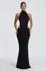Amazon 2026 Europeo y Americano Nuevo Vestido Largo Ajustado con Pliegues y Cuello Halter, Cuello Alto, Espalda Descubierta, Sin Mangas, Vestido de Noche, Hombros Descubiertos