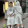 Aliexpress Moda Transfronteriza Estilo Hip-Hop Americano High Street Ropa de Pareja Deportiva Cierre Cardigan Sudadera con Capucha y Pantalones Deportivos Pintados a Mano