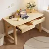 Mesa de madeira maciça para uso doméstico, mesa de computador em cor de madeira natural com gavetas duplas, mesa de escrita simples para estudantes para quarto, estudo, escritório e aprendizado