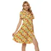 Falda de té francés Amazon nuevo traje cuello de camisa gasa estampada gran vuelo wrap dress falda sexy de playa