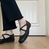 Sapatos Mary Jane Estilo Ballet Moda Francesa para Mulheres, Bico Quadrado, Salto Bloco, Loafers de Couro com Tira de Fivela Retro
