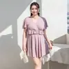 Camiseta de Verão Plus Size para Mulheres, Roupa de Banho Esportiva Emagrecedora de Manga Curta, Conjunto de Duas Peças com Saia Curta, Shorts Largos Atacado