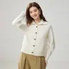 Cardigã de malha de cashmere novo 2026 transfronteiriço com gola alta, reversível, peso pesado, solto e moderno