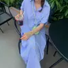 Elegante Normcore Estilo Preguiçoso Gola Listrada Solta Emagrecedor Off-Shoulder Manga Camisa Vestido Ops