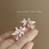Brincos Azuis Haze Relevados Estilo Retro Francês com Esmalte Pingado Flor de Rosa e Zircônia para Mulheres, Luxo Acessível, Elegante de Nicho de Alta Qualidade