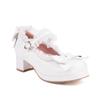Nuevos Zapatos de Caramelo, Encaje Dulce con Volantes de Lazo, Zapatos de Moda de Princesa, Hebilla Tacón Medio Zapatos de Comercio Exterior
