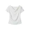Camiseta Heyhenry Simples Lisa Versátil de Manga Curta para Mulheres com Design Estiloso, Corte Justo, Estilo Coreano e Comprimento Curto