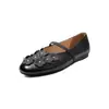 Zapatos Mary Jane Florales para Mujer, Zapatos Planos, Nuevo Modelo de Primavera, Piel Genuina por Dentro y por Fuera, Punta Redonda, Correa Única, Boca Baja, Zapatos de Mujer de Moda