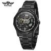 Reloj Mecánico Winner para Hombre Moda Casual Hueco Retro Correa de Acero Reloj Mecánico Semiautomático Venta al por Mayor Negro