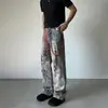 Jeans Casuais Masculinos de Barra Reta com Estampa Digital Desconstruída, Estilo de Rua Tendência, Design de Nicho Transfronteiriço, Estilo Americano
