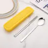 Conjunto de Hashis e Colher de Aço Inoxidável para Uma Pessoa, Caixa Portátil, Caixa de Armazenamento de Três Peças, Conjunto de Talheres 304 para Estudante