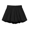 Shorts versátiles florales estilo coreano con volumen para mujer, nuevo modelo verano 2026, pantalones casuales de pierna ancha de cintura alta para petite, negro