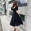 Vestido Negro Ins Hepburn para Mujer 2026 Verano Nuevo Cuello Cuadrado Retro Francés Estilo Hepburn Elegante Vestido Largo