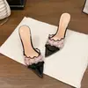 Sandálias Bordadas de Salto Alto Estilo Coreano para Mulheres 2026 Verão Novo Bico Fino Salto Agulha Sandálias Elegantes para Uso Externo Versátil Chinelos de Fada
