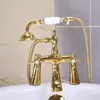 Grifo de siete vías para bañera vintage de cobre puro, juego de grifo de ducha de columna de doble manija para baño