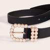 Nuevo cinturón negro para mujer con anillo de hebilla de perlas, cinturón diario versátil con incrustaciones de diamantes de imitación para mujer, directo de fábrica transfronterizo