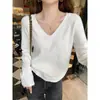 Hermoso suéter tejido de cuello en V estilo coreano para mujer, otoño e invierno, de alta gama, corte holgado, extremadamente elegante, top maduro y elegante