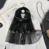 Novo Xale de Organza Mesclado com Seda Artificial Pérola para Unhas Feminino Proteção Solar Moda Viagem Toalha de Praia Lenço Longo
