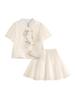 Traje de estilo nacional de primavera y verano para niñas, estilo occidental, nuevo conjunto de dos piezas de manga corta chino para niñas, vestido informal de verano fino y a la moda para niñas.