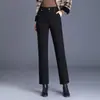 Macacão Calça Reta Calça Cropped Engrossada Afunilada Calças Femininas para Outono e Inverno 2024 Calça Tubo de Cintura Alta para o Trabalho