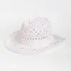 Sombrero de vaquero de paja natural tejido a mano, transpirable, con diseño calado para playa en verano, sombrero de jazz de ala ancha estilo americano europeo y americano