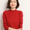 Suéter elegante de cuello alto medio para mujer, holgado y ajustado, estilo delgado para primavera, otoño e invierno, camisa básica de punto negra de manga larga