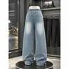 Jeans de Mezclilla Lavada con Degradado de Calle Alta Americana para Hombre Estilo de Marca Tendencia Otoño Pantalones de Pierna Recta Amplia Pierna Larga
