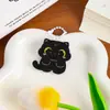 Nuevo llavero de gato de dibujos animados acrílico lindo gatito negro cadena de cuentas de marea nacional gatito colgante para mochila al por mayor