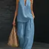 2026 Europeu e Americano Transfronteiriço Amazon Site Independente Primavera e Verão Novo Gola V Halter Sem Mangas Conjunto Casual para Mulheres
