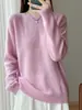 Top casual de malla gruesa versátil con estampado de corazón, jacquard de lana pura, cálido y holgado, 10 estilos nuevos otoño/invierno, doble hebra morado claro