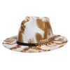 Sombrero de Jazz Estilo Europeo y Americano Británico, Fedora de Lana con Graffiti de Colores y Cinta, Sombrero de Ala Ancha para Hombres y Mujeres, Sombrero Versátil de Ala Ancha