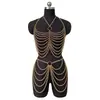 Corrente Corporal Multi-Camadas Personalizada Retro Simples Elegante Dourada e Prateada Conjunto de Corrente de Cintura com Franja Geométrica Exagerada para Mulheres