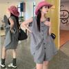 Terno Coreano Moda Verão Novo Colete Top Colete + Cintura Elástica Casual Shorts Retos Conjunto de Duas Peças para Mulheres