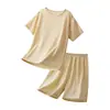 Ropa de Casa para Niños, Verano de Algodón Puro con Mangas Cortas y Shorts para Niños, Niños Medianos y Grandes, Conjuntos de Casa de Color Puro, Pijamas para Niñas