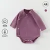 Enterizo de Algodón Suave Clase A para Bebé Mono Triángulo Primavera y Otoño Traje de Gateo Manga Larga Ropa de Una Pieza Color Sólido Base para Bebé